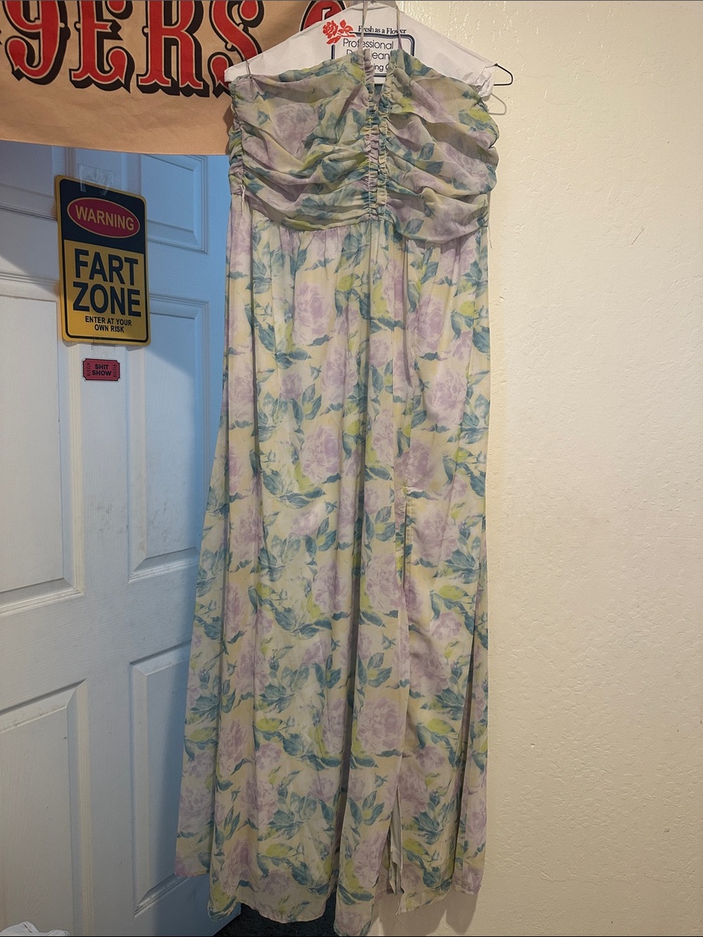 Lulu's Strapless Pastel Floral Maxi Dress - Yellow, Lavender, Green